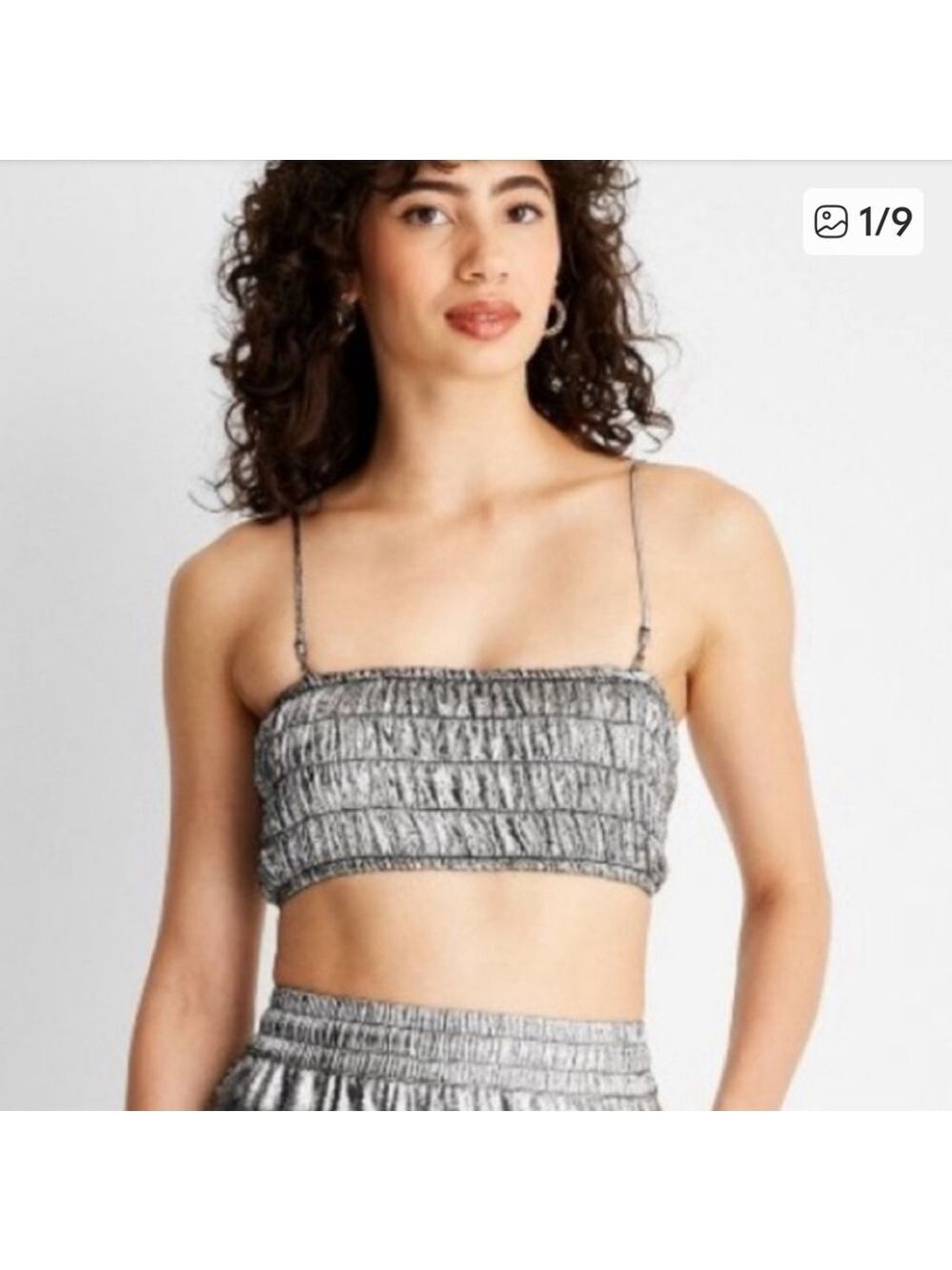 silver metallic strappy smocked top. 2XL - Picture 1 of 8